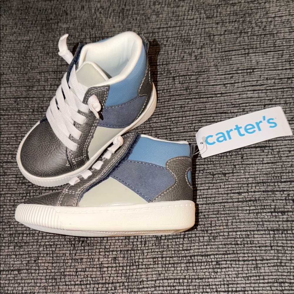 Brand New - Size 6T - Carter's Gray and Blue Kids High Top Slip-on Sneakers